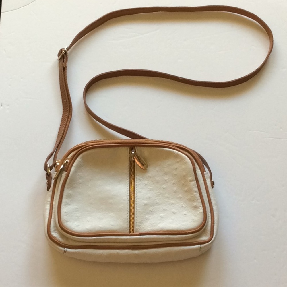 Valentina White ostrich leather 3 zip bag